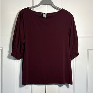 H&M Maroon Puff Sleeve Blouse Relaxed Fit